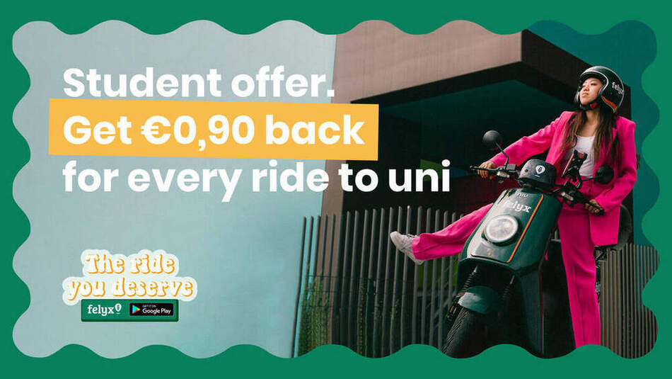Felyx social ad, banner-formaat — Student offer, get €0,90 back for every ride to uni